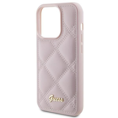 Dėklas Guess Quilted Metal Logo iPhone 15 Pro - Rožinis 5 Dėklas Guess Quilted Metal Logo iPhone 15 Pro - Rožinis 5