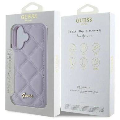 iPhone 16 – Guess Quilted Metal Logo dėklas - Šviesiai violetinis 7