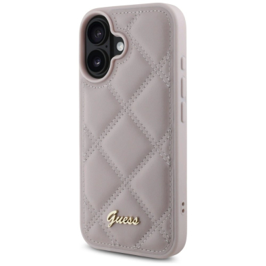 iPhone 16 – Guess Quilted Metal Logo dėklas - Rožinis 1