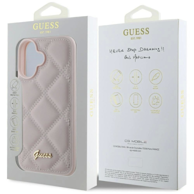 iPhone 16 – Guess Quilted Metal Logo dėklas - Rožinis 7