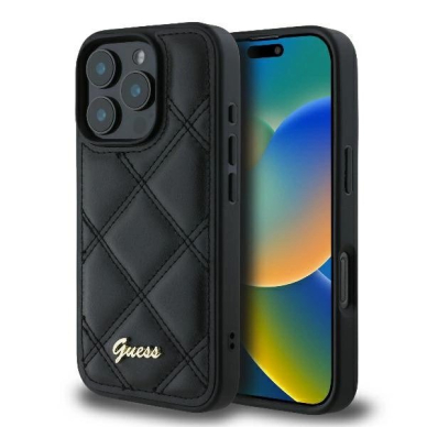iPhone 16 Pro – Guess Quilted Metal Logo dėklas - Juodas
