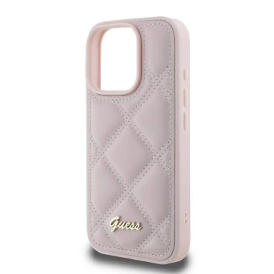 iPhone 16 Pro – Guess Quilted Metal Logo dėklas - Rožinis 5