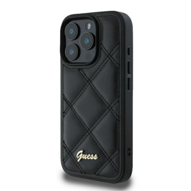 iPhone 16 Pro Max – Guess Quilted Metal Logo dėklas - Juodas 1