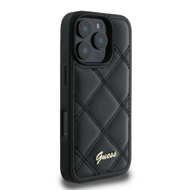 iPhone 16 Pro Max – Guess Quilted Metal Logo dėklas - Juodas 3