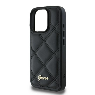 iPhone 16 Pro Max – Guess Quilted Metal Logo dėklas - Juodas 5