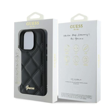 iPhone 16 Pro Max – Guess Quilted Metal Logo dėklas - Juodas 7