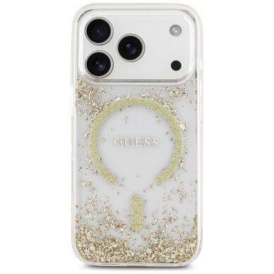 iPhone 17 Pro Guess Resin Bottom Glitter MagSafe dėklas – auksinis 2 iPhone 17 Pro Guess Resin Bottom Glitter MagSafe dėklas – auksinis 2