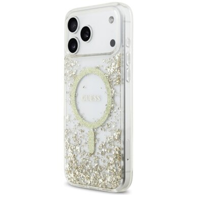 iPhone 17 Pro Max Guess Resin Bottom Glitter MagSafe dėklas – auksinis 1 iPhone 17 Pro Max Guess Resin Bottom Glitter MagSafe dėklas – auksinis 1