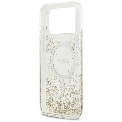 iPhone 17 Pro Max Guess Resin Bottom Glitter MagSafe dėklas – auksinis 6