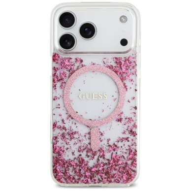 iPhone 17 Pro Max Guess Resin Bottom Glitter MagSafe dėklas – rožinis 2 iPhone 17 Pro Max Guess Resin Bottom Glitter MagSafe dėklas – rožinis 2