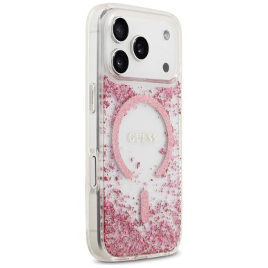 iPhone 17 Pro Guess Resin Bottom Glitter MagSafe dėklas – rožinis 3