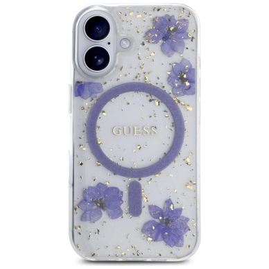 iPhone 16 – Guess Resin Flowers Glitter MagSafe dėklas - Violetinis 2