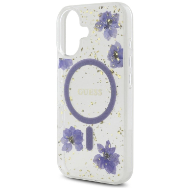 iPhone 16 – Guess Resin Flowers Glitter MagSafe dėklas - Violetinis 5