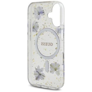 iPhone 16 – Guess Resin Flowers Glitter MagSafe dėklas - Violetinis 6