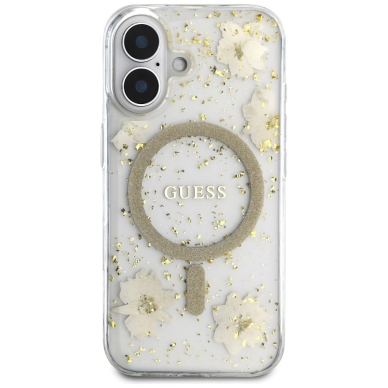 iPhone 16 – Guess Resin Flowers Glitter MagSafe dėklas - Smėlinis 2