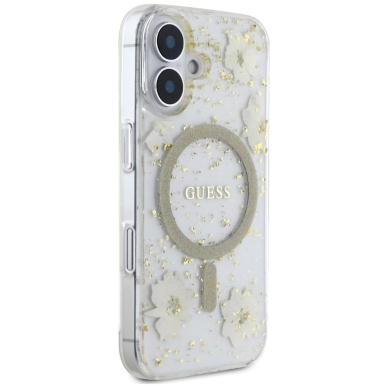 iPhone 16 – Guess Resin Flowers Glitter MagSafe dėklas - Smėlinis 3