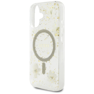 iPhone 16 – Guess Resin Flowers Glitter MagSafe dėklas - Smėlinis 5