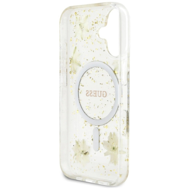 iPhone 16 – Guess Resin Flowers Glitter MagSafe dėklas - Smėlinis 6
