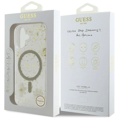 iPhone 16 – Guess Resin Flowers Glitter MagSafe dėklas - Smėlinis 7