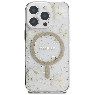 iPhone 16 Pro Max – Guess Resin Flowers Glitter MagSafe dėklas - Smėlinis 2