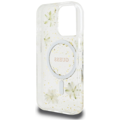 iPhone 16 Pro Max – Guess Resin Flowers Glitter MagSafe dėklas - Smėlinis 6