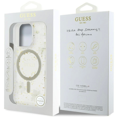 iPhone 16 Pro Max – Guess Resin Flowers Glitter MagSafe dėklas - Smėlinis 7