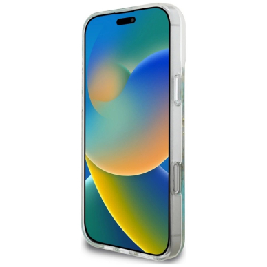 iPhone 16 Pro Max – Guess Resin Flowers Glitter MagSafe dėklas - Skaidriai žalias 4