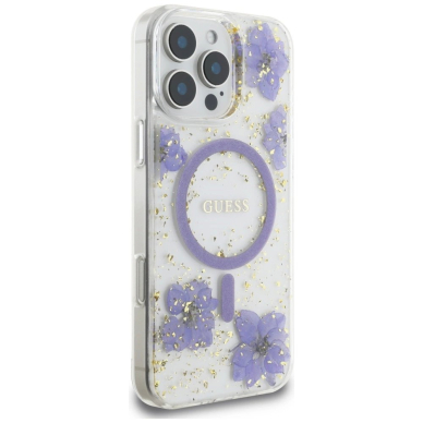 iPhone 16 Pro – Guess Resin Flowers MagSafe dėklas - Violetinis 3