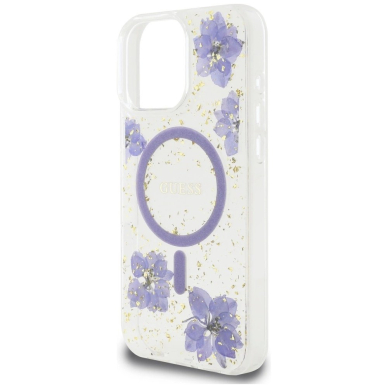 iPhone 16 Pro – Guess Resin Flowers MagSafe dėklas - Violetinis 5