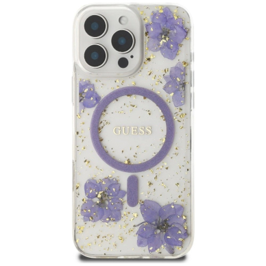 iPhone 16 Pro Max – Guess Resin Flowers MagSafe dėklas - Violetinis 2