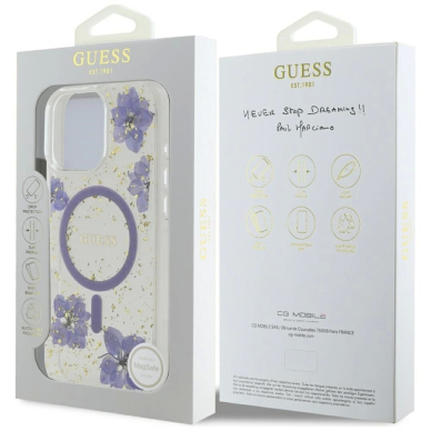 iPhone 16 Pro Max – Guess Resin Flowers MagSafe dėklas - Violetinis 7