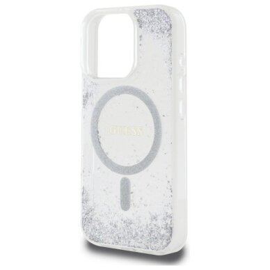 iPhone 16 Pro Guess Resin Gradient Glitter MagSafe dėklas – sidabrinis 5
