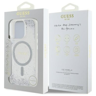 iPhone 16 Pro Guess Resin Gradient Glitter MagSafe dėklas – sidabrinis 7