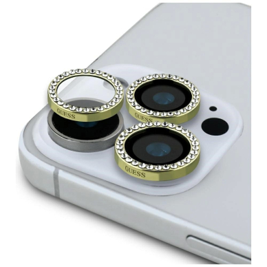 Guess Rhinestone kameros objektyvo stiklas skirtas iPhone 16 Pro / 16 Pro Max – auksinis