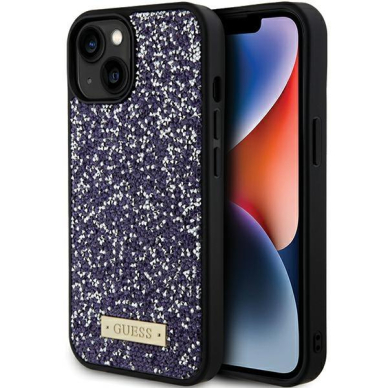 Guess Rhinestone Metal Logo Dėklas skirta iPhone 15 - rožinis Guess Rhinestone Metal Logo Dėklas skirta iPhone 15 - rožinis