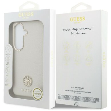 Samsung Galaxy S26 Guess Rhinestone Round Logo MagSafe dėklas – smėlio spalvos 7