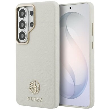 Samsung Galaxy S26 Ultra Guess Rhinestone Round Logo MagSafe dėklas – smėlio spalvos Samsung Galaxy S26 Ultra Guess Rhinestone Round Logo MagSafe dėklas – smėlio spalvos