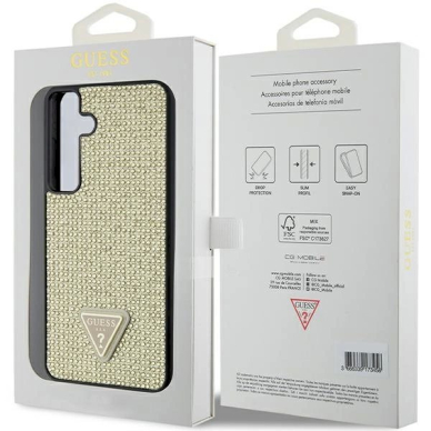 Guess Rhinestone Triangle Dėklas skirtas Samsung Galaxy S24 - Auksinis 7