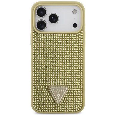 iPhone 17 Pro Max dėklas Guess Rhinestone Triangle Logo – auksinis 2