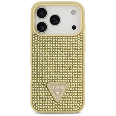 iPhone 17 Pro dėklas Guess Rhinestone Triangle Logo – auksinis 2 iPhone 17 Pro dėklas Guess Rhinestone Triangle Logo – auksinis 2
