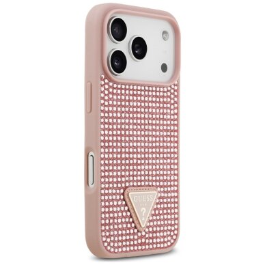 iPhone 17 Pro dėklas Guess Rhinestone Triangle Logo – rožinis 3