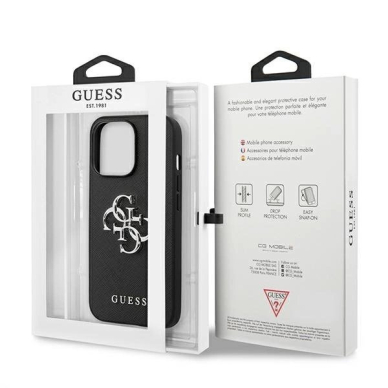 Guess Saffiano 4G Metal Logo Dėklas skirtas iPhone 13 Pro / 13 6.1" - Juodas 7