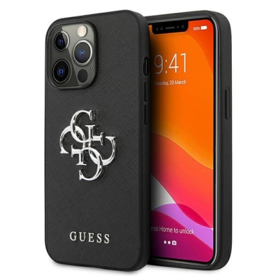 Guess Saffiano 4G Metal Logo Dėklas skirtas iPhone 13 Pro / 13 6.1&quot; - Juodas
