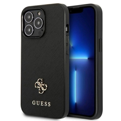 Guess Saffiano 4G Small Metal Logo Dėklas skirtas iPhone 13 Pro / 13 6.1" - Juodas