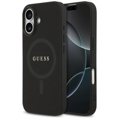 iPhone 17 Guess Saffiano Classic Logo MagSafe dėklas – juodas