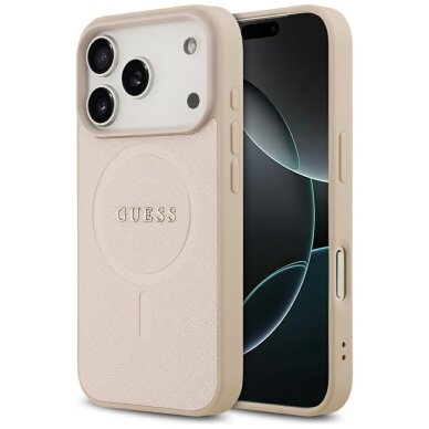 iPhone 17 Pro dėklas Guess Saffiano Classic Logo su MagSafe – rožinis