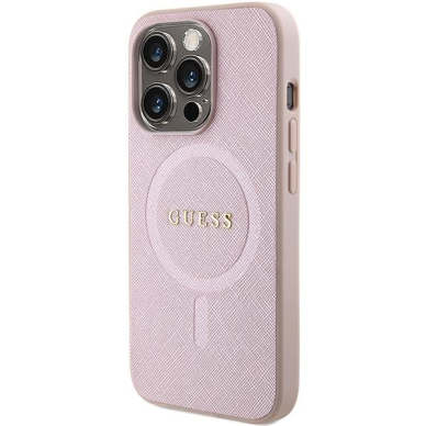 Dėklas Guess Saffiano MagSafe iPhone 15 Pro - Rožinis 1 Dėklas Guess Saffiano MagSafe iPhone 15 Pro - Rožinis 1