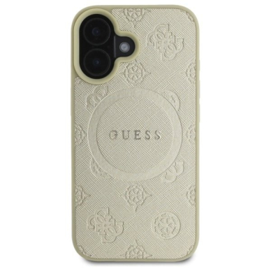 iPhone 16 Guess Saffiano Peony Classic Logo MagSafe dėklas - auksinis 2