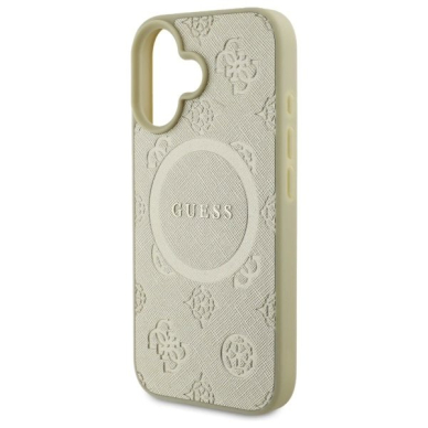 iPhone 16 Guess Saffiano Peony Classic Logo MagSafe dėklas - auksinis 5