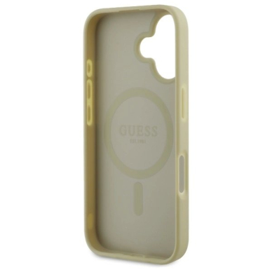 iPhone 16 Guess Saffiano Peony Classic Logo MagSafe dėklas - auksinis 6